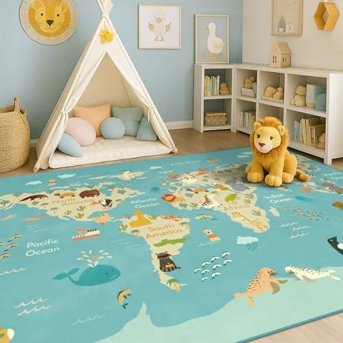 Blue Planet Safari, a kids washable rug by HazoHaus