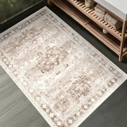 Latte / Beige, a boho washable rug by HazoHaus