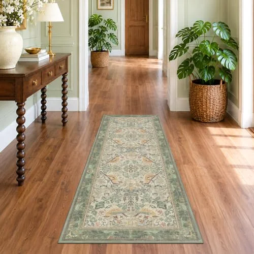 Sage Green, a floral washable rug by HazoHaus