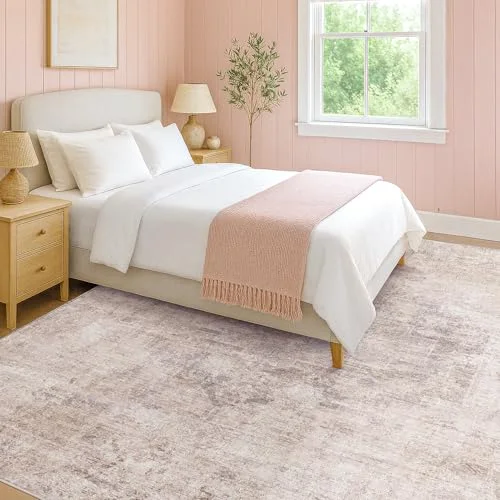 Ash Blush / Mauve, a modern washable rug by HazoHaus