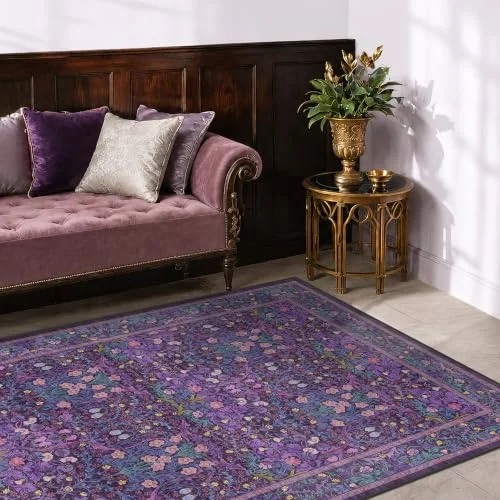 Purple, a floral washable rug by HazoHaus