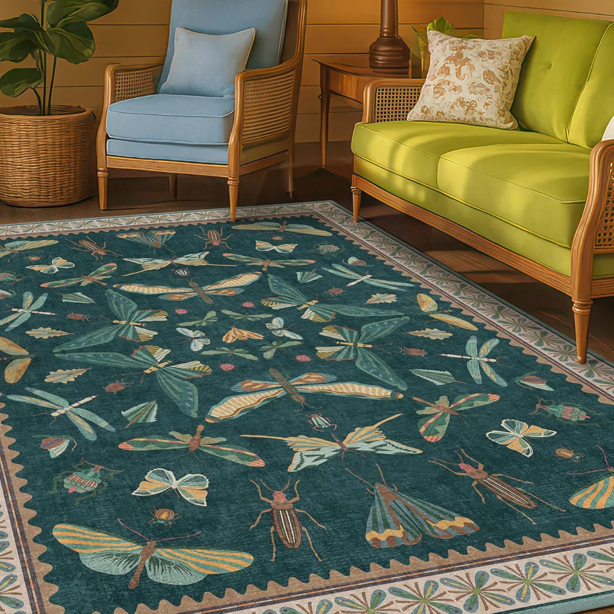 Teal, a boho washable rug by HazoHaus