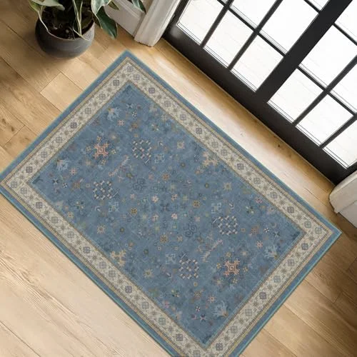 Dusty Blue, a boho washable rug by HazoHaus