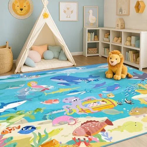 Ocean Dreamland, a kids washable rug by HazoHaus
