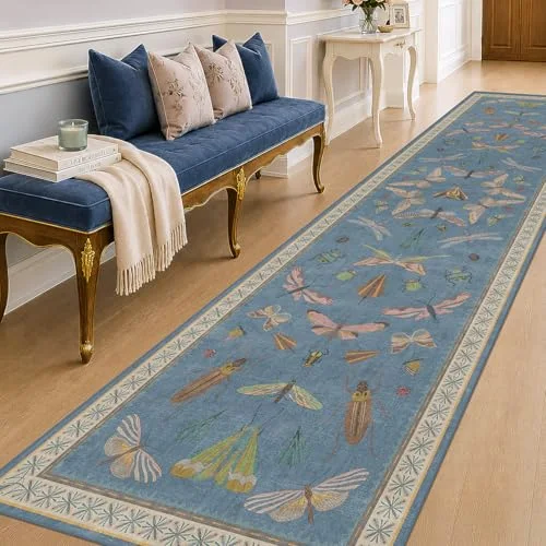 Blue, a floral washable rug by HazoHaus