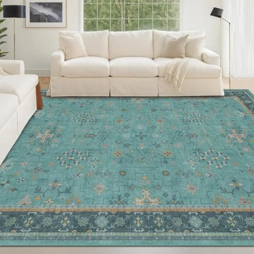 Emerald Teal, a boho washable rug by HazoHaus