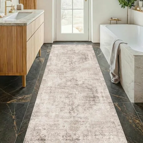Beige / Brown, a modern washable rug by HazoHaus