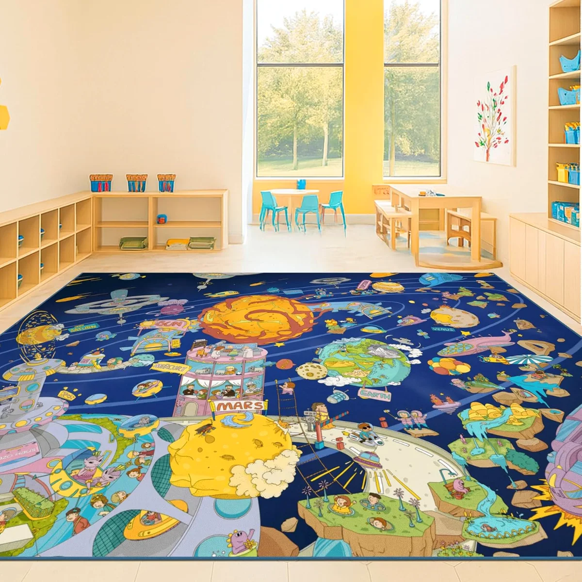 Solar System, a kids washable rug by HazoHaus