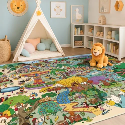 Wild Jungle, a kids washable rug by HazoHaus